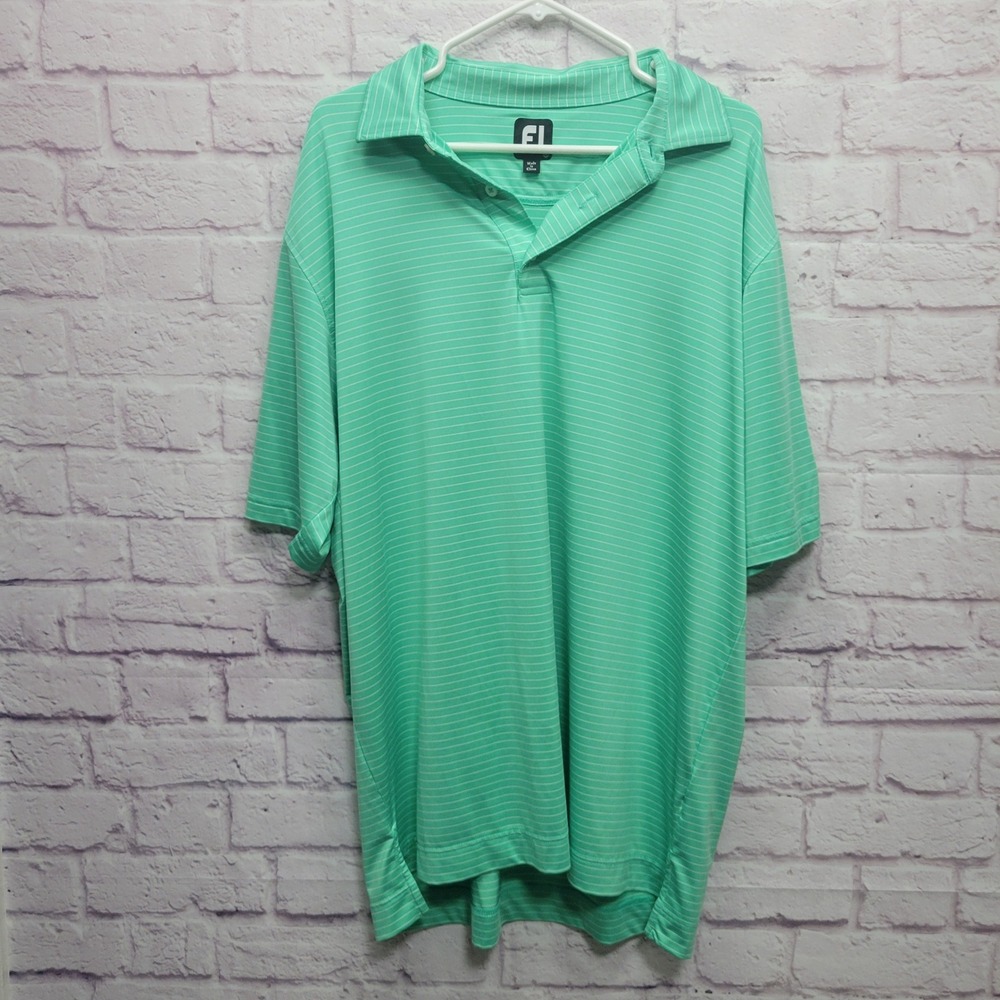 Footjoy‎ Green Striped Polo Shirt Size XL Arm Logo Performance Golf Casual